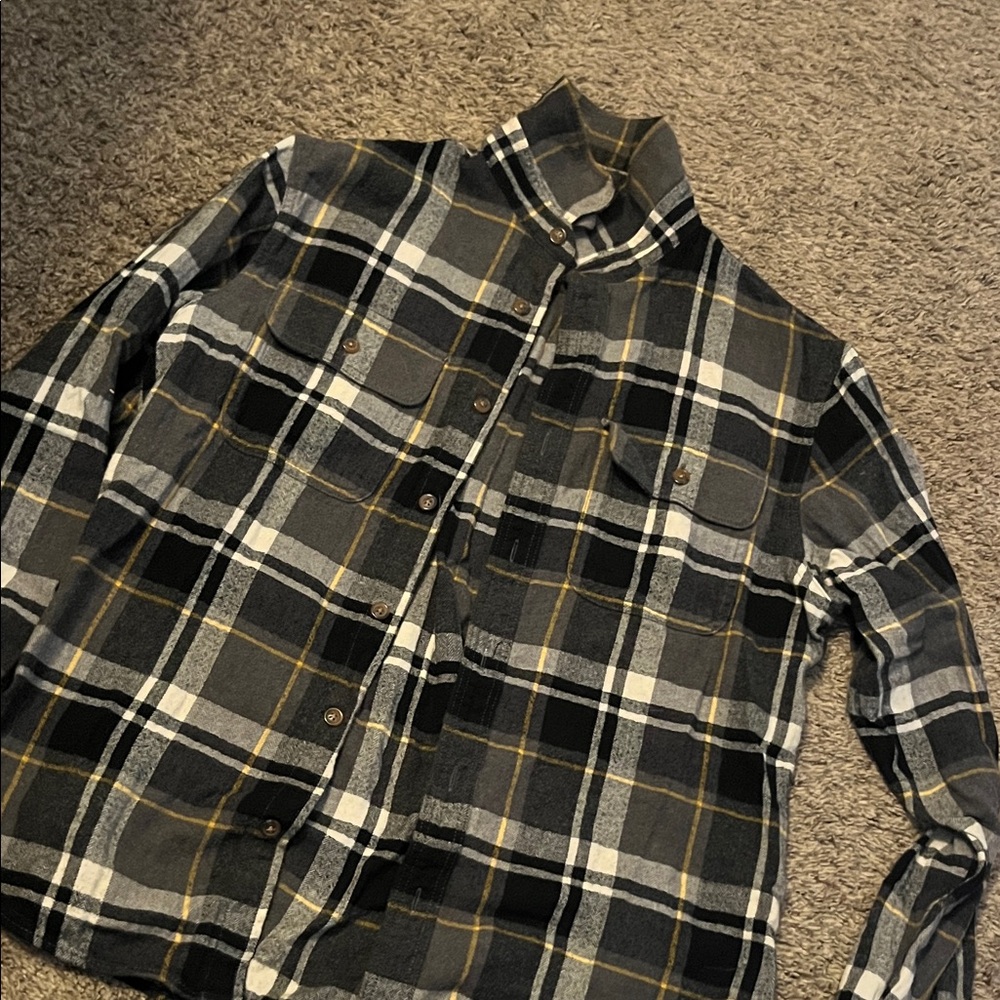 Old Navy Men's Plaid Shirt - Gray, Black, and Yellow